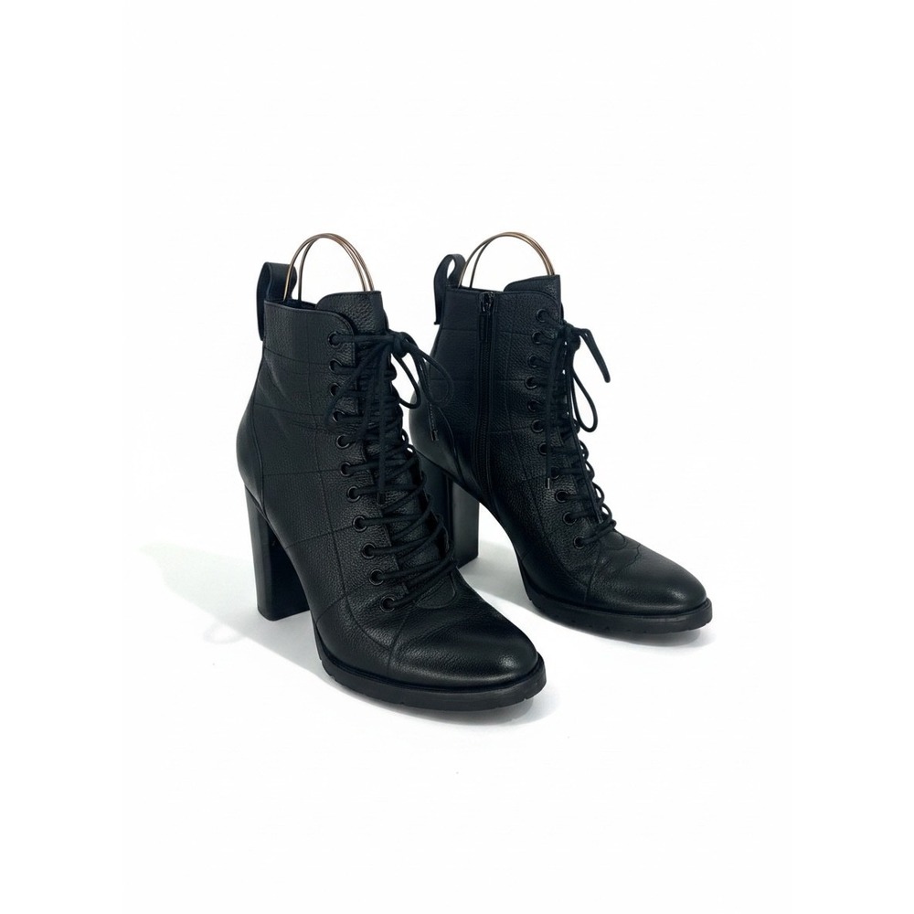 Jimmy Choo Cruz 65 Black‎ Leather Ankle Boots Lace Up Size 39